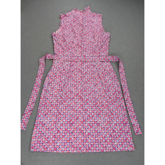 J. McLaughlin Pink Blue Geometric Catalina Cloth Sleeveless ruffle dress XS - Picture 5 of 9